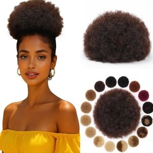 Afro Puff Drawstring Ponytail Extension 100% Human Hair #02 Dark Brown 6" Curly